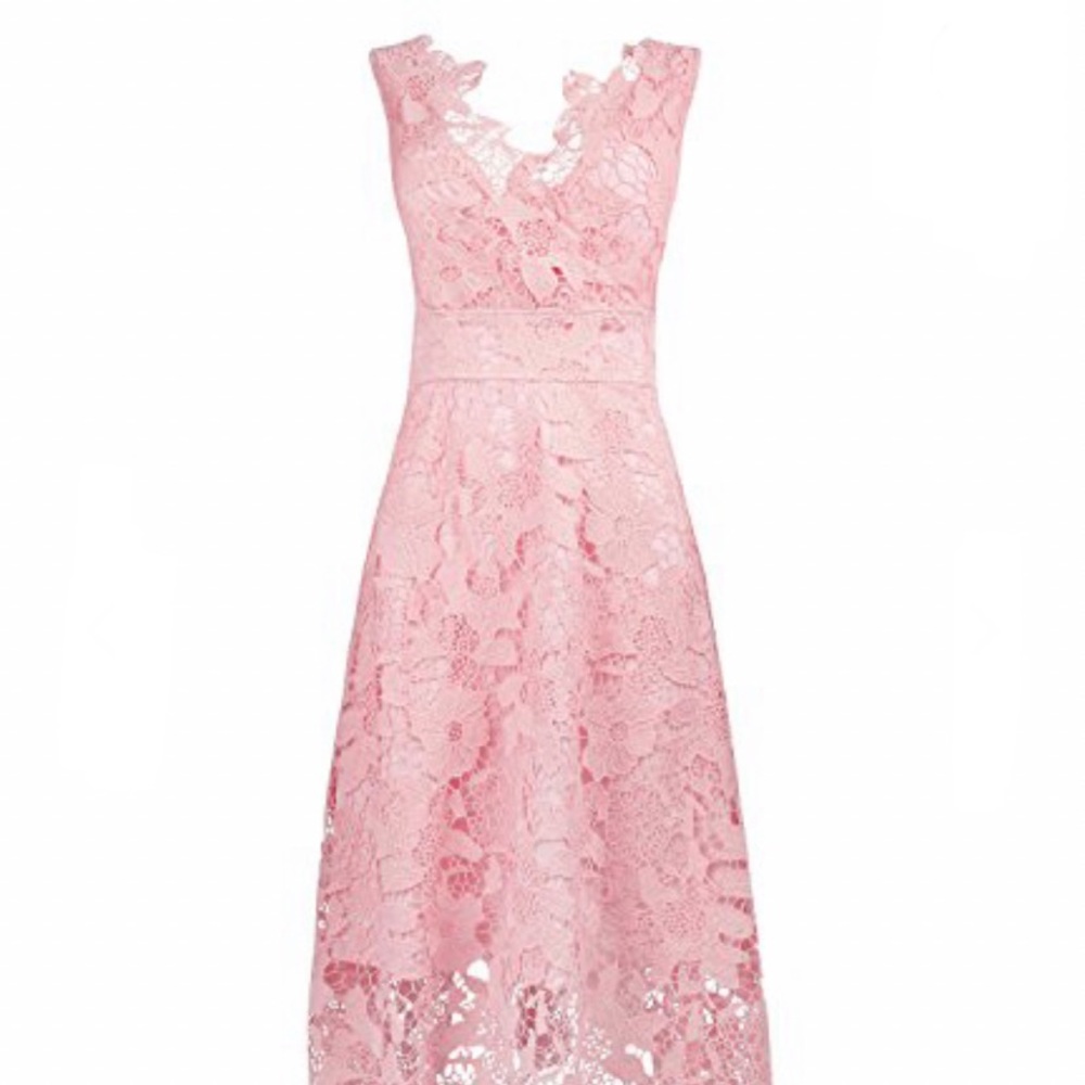 Kimlily pink floral lace asymmetrical hem dress - Picture 12 of 16